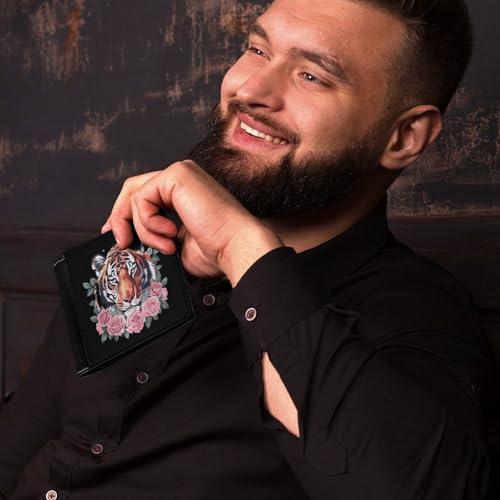 Tiger Flower Animal Print Leather Wallets for Men Bifold Pocket Wallet Casual Slim Wallet4