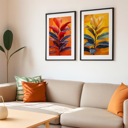 Image of COLOSSAL ART HOUSE Wall Art Set of 2 - 10x13 inch Framed Paintings for Living Room, Bedroom & Home Decor - Modern Wall Decoration for Interior Spaces, Aesthetic & Stylish Design Brown