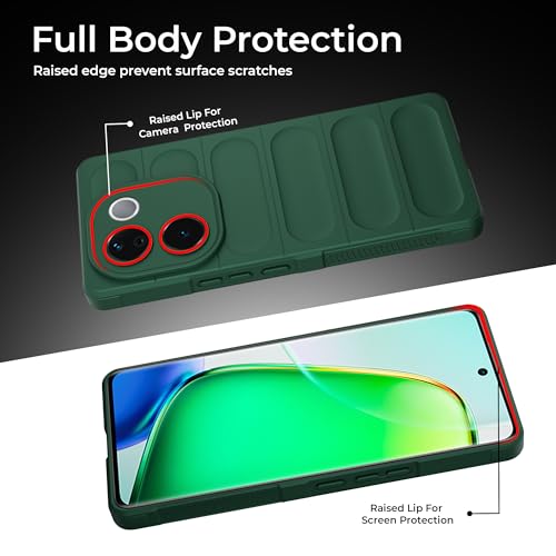 Image of A rtistque Back Cover Case for Vivo T3 Pro 5G / iQOO Z9s Pro 5G | with Inner Fabric | Stylish AirBag Case | Liquid Stripe Silicone | Camera Protection | Anti Slip Grip | Back Cover - Green