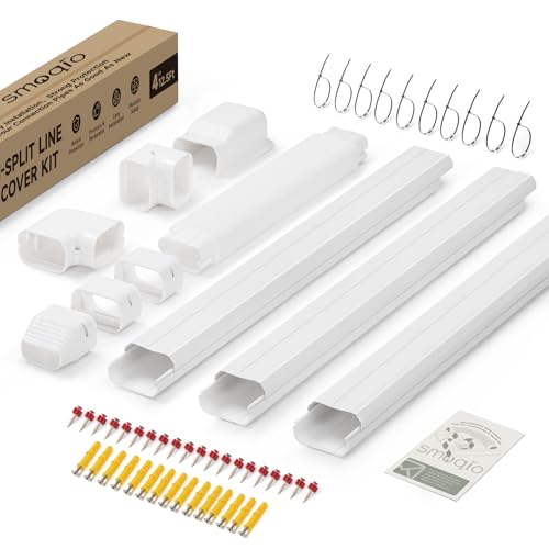 SMOQIO Mini Split Line Set Cover 4 Inch 12.5Ft, Easy to Install Lineset Cover Kit for Mini Split with Instruction, DIY Decorative PVC White Kit for Minisplit, Air Conditioner, Central AC and Heat Pump by SMOQIO - Used condition - US$39.09