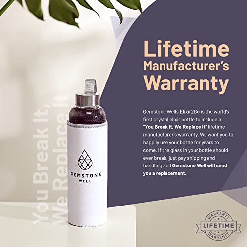 Gemstone Well Crystal Water Bottle Elixir Set | Includes Authentic Laboratory Citrine, Blue Apatite & Clear Quartz Healing Crystals | Black Neoprene Sleeve | Drink Gem Infused Water On The Go