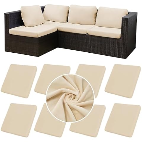 BIETYONE 8Pcs Stretch Velvet Patio Cushion Cover,Fluffy Outdoor Cushion Cover,for Fall Outdoor Couch Cushion Cover Replacement,Washable Indoor Outdoor Cushion Slipcovers(Beige,Cover Only) Cover