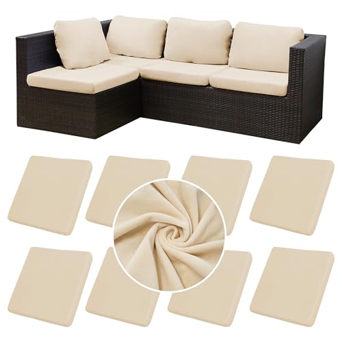 Image of BIETYONE 8Pcs Stretch Velvet Patio Cushion Cover,Fluffy,for Fall Outdoor Couch Cushion Cover Replacement,Washable Indoor Outdoor Cushion Slipcovers(Beige,Cover Only)