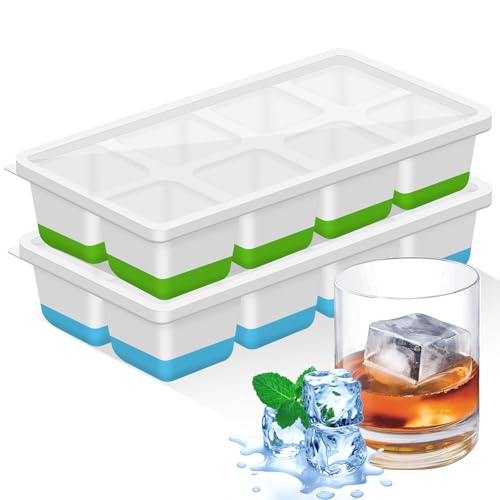 Grand Bac a Glacon,2 Pièces Moule à Glaçons,Bac à Glaçons en Silicone avec Couvercle pour Whisky, Cocktails, Bière, Vin,Boissons Réfrigérées,Sans BPA, Empilable...