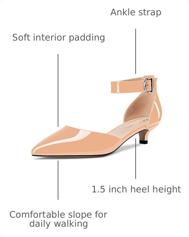 Image of Aachcol Women Kitten Low Heel Ankle Strap Pumps Pointed Toe Sandals Dress Shoes Party Office Wedding 1.5 Inch