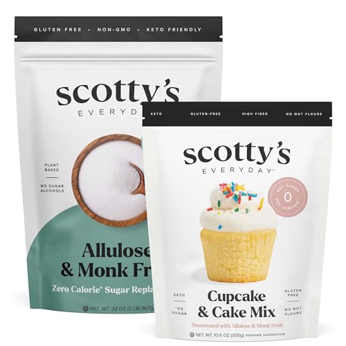 Keto Cupcake & Cake Zero Carb Mix 10.6oz and Allulose & Monk Fruit Zero Calorie Sugar Replacement 2lb Bundle