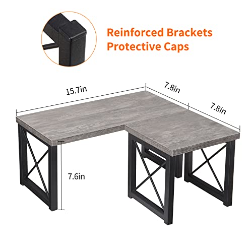 Honiter Wood Desktop Shelf, Office Desktop Storage Rack Wood Display Shelf, 2 Tier Adjustable Stackable Office Supplies Desk Organizer, Freestanding Small Bookshelf Desktop Organizer, Grey #TOP2