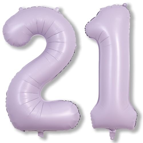 Image of Light Purple Number 21 Balloons for Her, 40 Inch Pastel Lavender Foil Number 2 & 1 Balloons for Women, 21st Birthday Balloons for 21 Year Old Girls 12th Anniversary Birthday Party Decorations Supplies