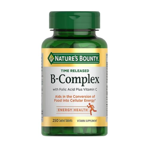Natures Bounty Time Released B-Complex, Energy & Metabolism Support, with Vitamin C & Folic Acid, 250 Tablets