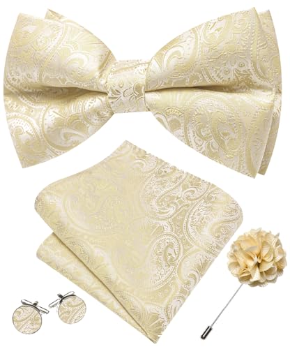 Image of YOHOWA Mens Bow Tie Set Paisley Coloful Pre-tied Bowties Adjustable with Handkerchief Cufflinks Wedding Prom Party