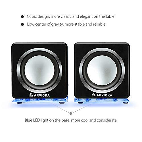 Arvicka Computer Speaker, Led Accents Usb Speaker Small Mighty Solid Wired Multimedia Speaker For Pc Monitor Desktop Laptop Gaming Smartphones Tablets Projectors Tvs, Black #TOP2