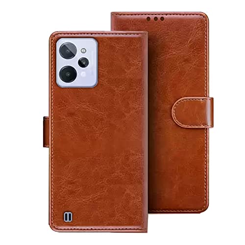 Image of METOO Flip Cover for Realme C31 flip Cover | Realme RMX3501 flip Cover | Brown