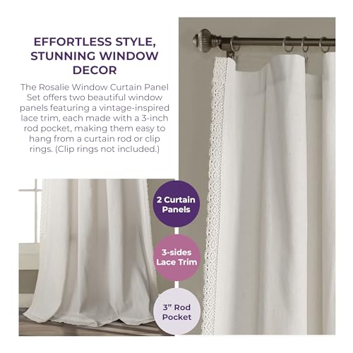 Lush Decor Rosalie Light Filtering Window Curtain Panel Set- Pair- Vintage Farmhouse & French Country Style Curtains - Image 4