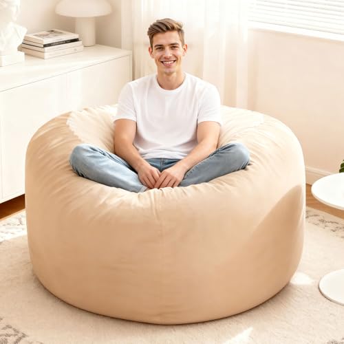 Image of HABUTWAY Bean Bag Chair: Giant 4' Memory Foam Furniture Bean Bag Chairs for Adults with Microfiber Cover 4Ft (Khaki)