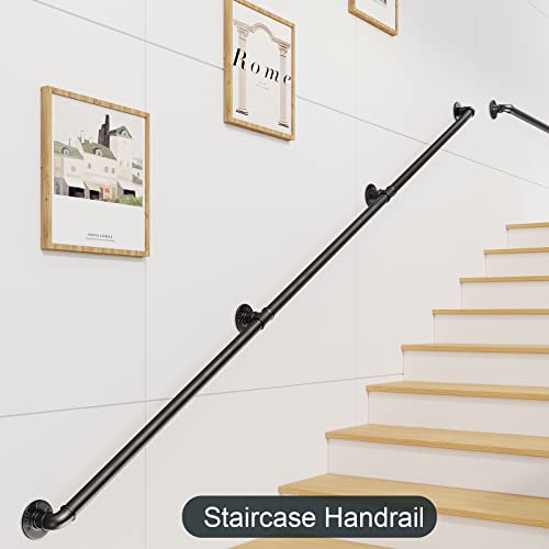 Elibbren Pipe Handrail, Metal Sturdy Load-Bearing Capacity (8 Feet, 3 Section) #TOP5