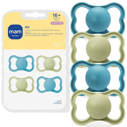 Image of MAM Air Pacifier for Babies 16+ Months, Extra Air Flow for Sensitive Skin, Developed with Medical Experts, BPA-Free Skin Soft Silicone, 4 Pack, Made in Europe