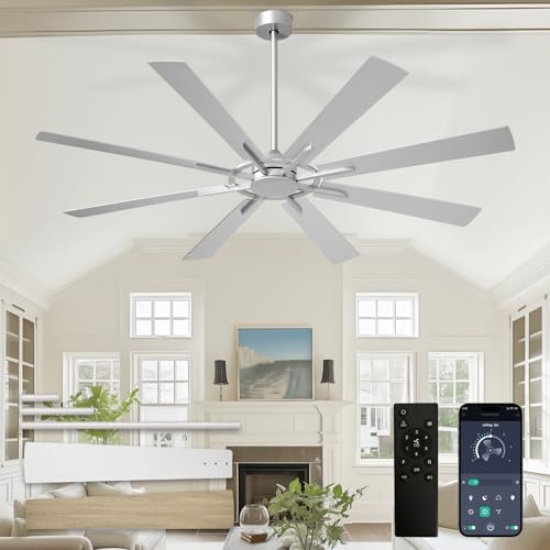 Image of Depuley Ceiling Fan Without Light: 66 Inch Big Indoor Outdoor Fan with Remote APP Control - Large Modern Silver Ceiling Fan no Light 8 Blade Reversible Quiet DC Motor Memory Function Timer