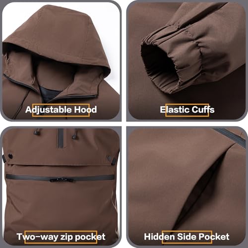 Men's Water-Resistant Windproof Half-Zip Hoodie Rain Jacket Outdoor Sports Coat Windbreaker Relaxed Fit4