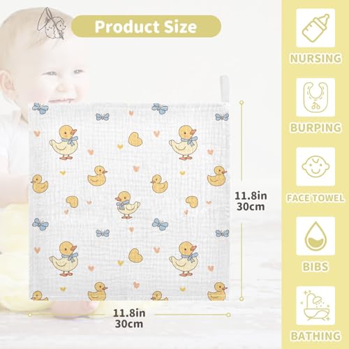 Image of vvfelixl Baby Muslin Washcloths Duck with Ribbon Baby Burp Cloths Cotton Babys Face Towel for Newborn Infants Boys Girls Soft and Absorbent 11.8 X 11.8 in, 3 Pack