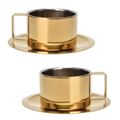 2Pcs Espresso Cups and Saucers Set, Coffee Cup and Saucer Set Gol...