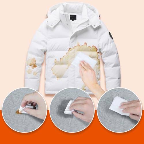 Image of Stain Remover Wet Wipes Bulk, Individual Wrapped Clothes Portable Travel Messy Eater Cleaning Laundry Stain Removal Wipes Pocket Size for Clothing Fabric /Shoes /Wine /Fast Food 7.1 x 4.7 Inch(Orange 50)