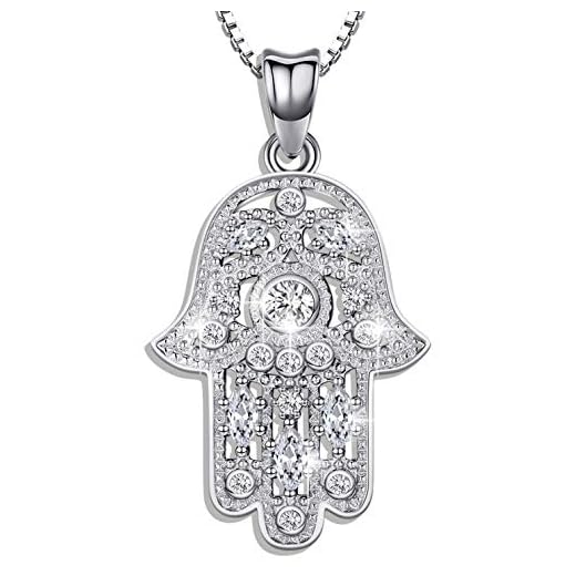 Aniu Collares Mujer Plata de Ley 925, Colgante Mano de Hamsa, Mal de Ojo, Regalos Originales para Mamá, Madre, Mi Novia, Pareja, Cumpleaños y Boda, Ven con una Caja Negra de Joyas, Cadena de 46cm