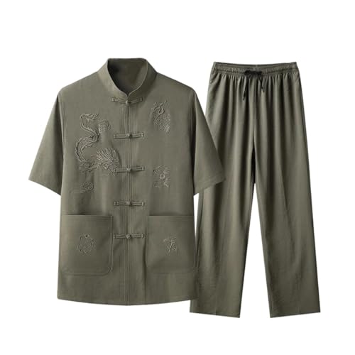Chinese Style Embroidery Set Men's Stand Collar Shirt and Pants Loose Casual Two-Pieces Outfits