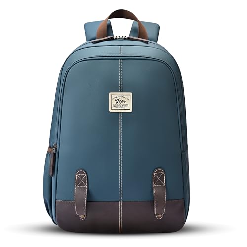 Image of Gear Eco Classic 16 inch /20L Medium Water Resistant Faux Leather Daypack | Casual Backpack | Travel Bag for Men /Women (Teal - Brown)