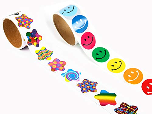 2 Rolls Motivational Reward Stickers for Kids Smiley Face and Star Stickers Teachers Stickers ?200 Stickers in Total?