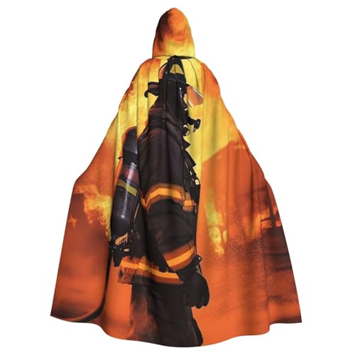 KTHSNSKL Halloween Hooded Cloak Medieval Renaissance Wizard Cloak Firefighter Fireman Flame Reaper Cosplay Cape Costume for Adult