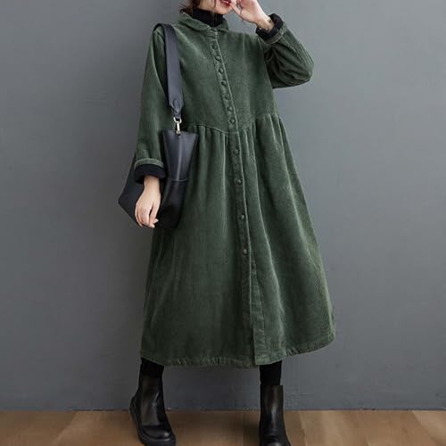 Womens Corduroy Button Down Shirt Jackets Lapel Retro Babydoll Long Jacket Trench Coat Casual Oversized Outwear3