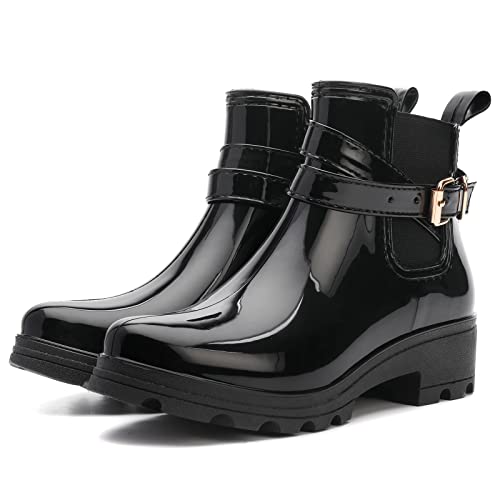 Dahocri Waterproof Rain Shoes For Women - Anti-Slipping Chelsea Ankle Rain Boots Women's Rubber Garden Shoes For Camping, Lawn Care, Gardening And Yard Work - (Black 5.5) #TOP5