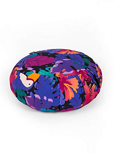 YogaStudio Cojín orgánico de Trigo sarraceno  36 cm x 18 cm, cojín Redondo diseñado con Relleno de Cascos de Trigo sarraceno, Toucan