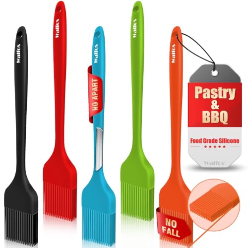 Image of Walfos Silicone Pastry Brush, 600℉ Heat Resistasnt Basting Oil Butter Sauce Brush for Baking,BBQ Grill,Kitchen Cooking,BPA Free and Dishwasher Safe (5 Pcs)