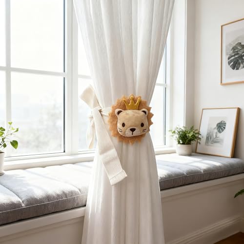 YGNNIU 2 Pack Lion Curtain Tiebacks, Cute Cartoon Animal Cur