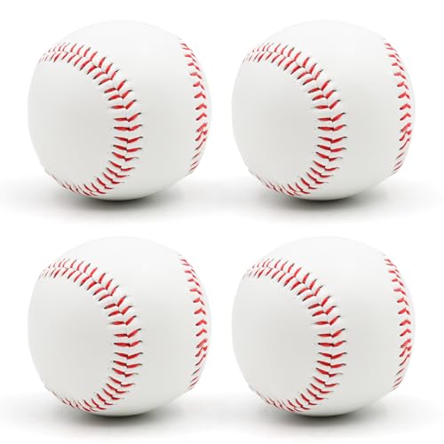 VEGCOO 4 Pack Standard 9-Inch Baseballs, 2 Soft & 2 Hard Baseball Balls Leather Rounders Ball for Practice & Games, Ball Training Baseball for Youth Adults Indoor & Outdoor Sports Use