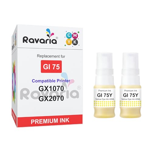 Image of GI 75 Compatible Premium Ink for Canon Maxify GX1070 GX2070 Printer (GI 75 Yellow 2 Pcs)