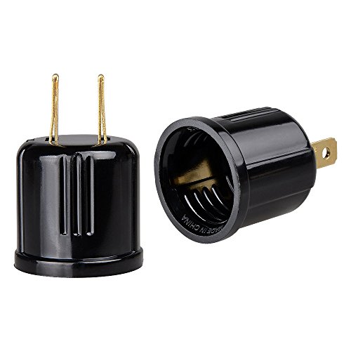 Onite Converts Outlet to Lamp Socket Adapter, Polarized AC Plug to E26, for Workshop, Garage or Utility Room, 2-Pack