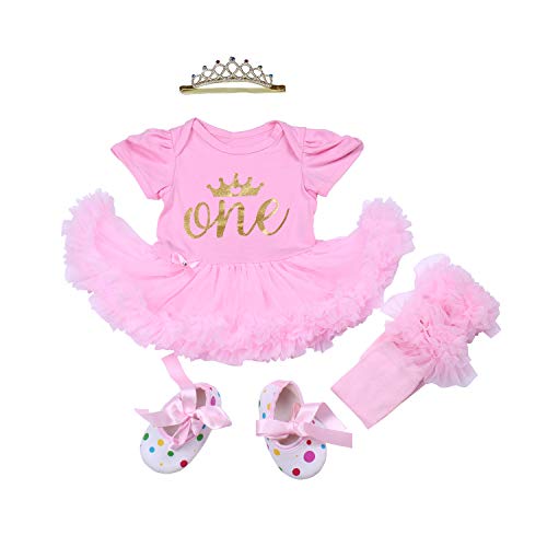 BABAYPREG - Vestido de primer cumpleaños para niñas con tutú y diadema, Rosa Uno, 12 meses Cover