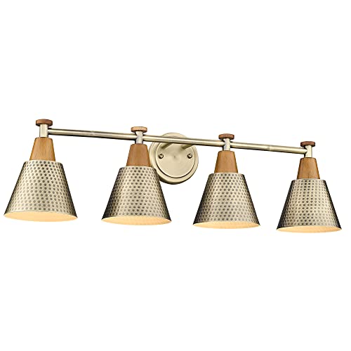 Image of FEMILA Vanity Lights, 4-Lights Bathroom Light Fixtures Over Mirror, Antique Brass Wall Sconces Lamp with Hammered Metal Shade Finish, 4FG59B-4W BG