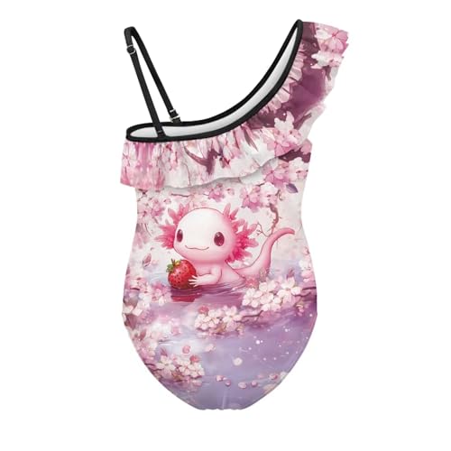 Girls One Piece Swimsuits Halter One Shoulder Ruffle Kids Bathing Suit Summer Quick Dry Beach Swimwear 3-14 Years2