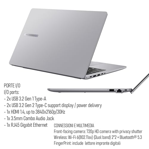Expertbook, PC Portatile, cpu Intel Core i5 13420H 13Th 8Core, Ram DDR5, SSD pci Nvme, Display 15,6" FHD, Wi-Fi 6, 4 USB, BT, lan, CyberSaver, Win11, fingerprint - Notebook - Immagine 4