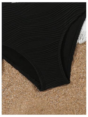 Image of SHENHE Girl's 3 Piece Swimsuit with Sarong Coverup Wrap Skirt High Waist Textured Bikini Set Black 13 Years
