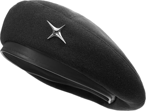 Liutufy Beret Hat for Women Wool Blend with Leather Brim Adjustable Slouchy Retro Cap(Black)