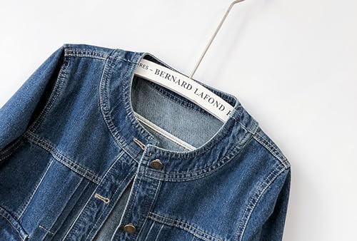 Women’s Collarless Long Sleeve Denim Jacket Round Neck Button Down Jean Jackets3