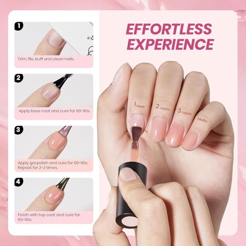 Beetles Jelly Gel Nail Polish Set, 53PCS 36 Colors Jelly Pink Milky White Red Black Blue Green Silver Cat Eye Base Glitter Glossy Matte Top Coat Crystal Ice Collection French Nails Gift for Women