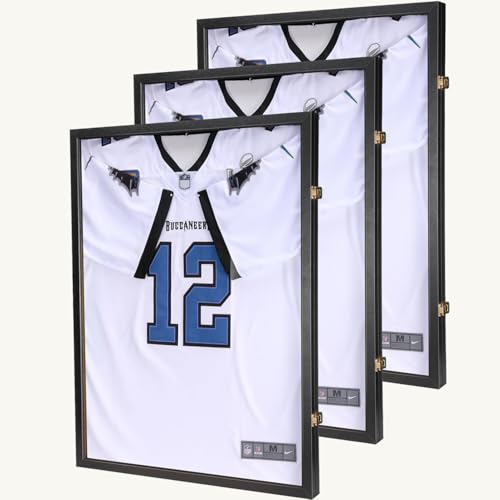 BAIJIALI Jersey Wooden Frame Display Case -Shadow Box with 98% UV Protection Acrylic and Hanger for...