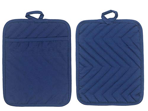 Cotton Pocket Pot Holders, Hot Pads Set Of 4, Pot Holers For Kitchen Heat Resistan Basic Trivet For Cooking And Baking, 7”X 9” (Navy Blue) #TOP2