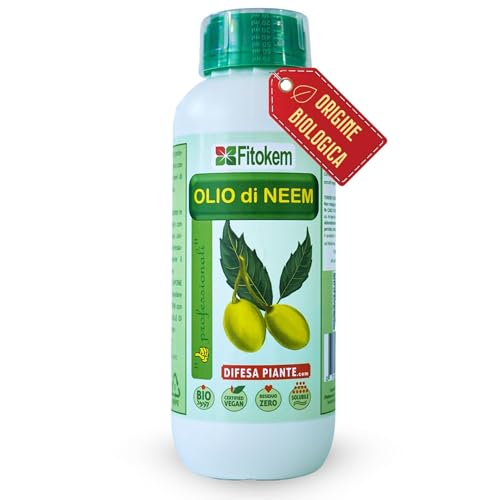 FITOKEM - Aceite de Neem para Plantas Biológico (1 Litro) Neem Oil Concentrado, Excelente Contra Adversidades Externas de Huerta y Jardín, 100% Natural No Tóxico para Plantas, Animales, Personas