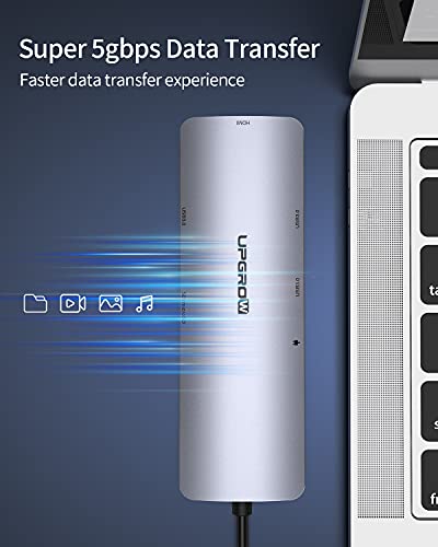 Image of Upgrow USB C Hub, 8-In-1 Type C Hub With Ethernet Port, 4K HDMI Adapter, 3 USB 3.0 Ports, Sd /Tf Card Reader, USB-C Power Delivery, Portable For Mac Pro And Other USB C Laptops